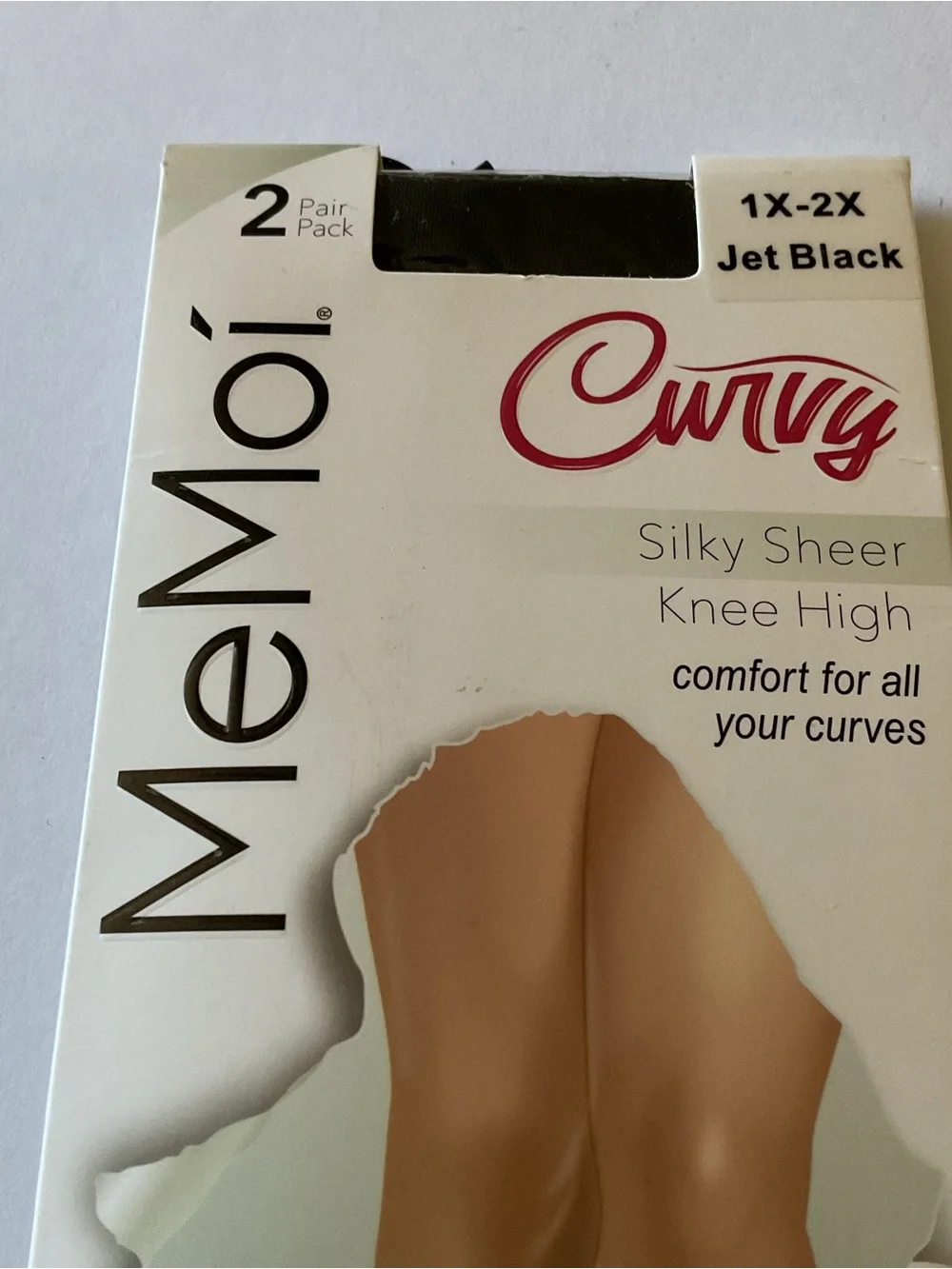 MEMOI WOMENS 2 PAIR PACK CURVY SILKY SHEER KNEE HIGH SOCKS JET BLACK  1X-2X NWT
